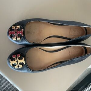 Tory Burch Black Flats with Gold and Red Accents